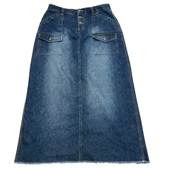 Vintage Y2K No Boundaries Blue denim maxi skirt with pockets size 11 - Picture 1 of 8